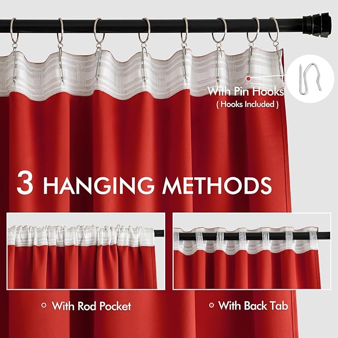 MIULEE Christmas Red Back Tab Blackout Curtains 120 Inch Long 2 Panels Set - Image 3