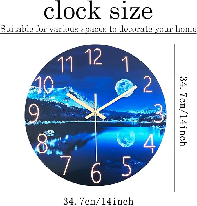 Blue Wall Clocks for Living Room 14 Inch Analog Wall Clock Battery Operated - Image 6