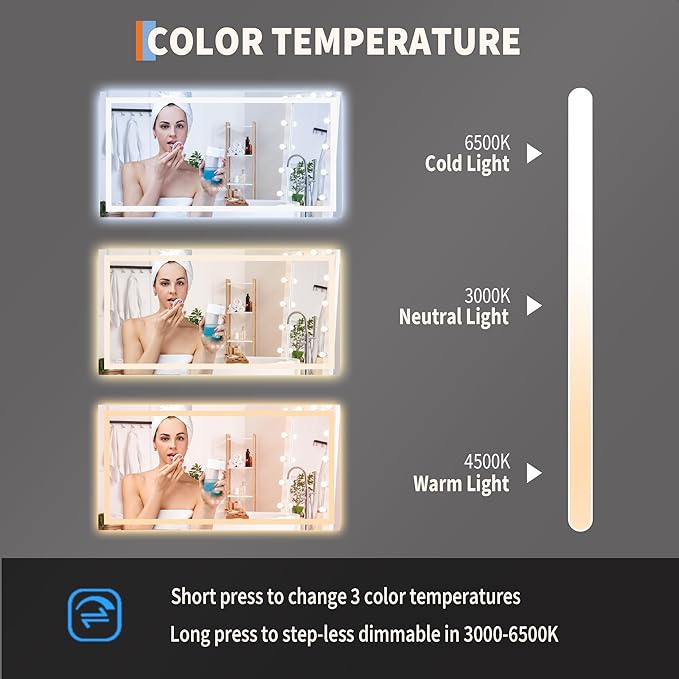 LED Bathroom Mirror 50 x 26 inch, Lighted Bathroom Vanity Mirror - Image 3