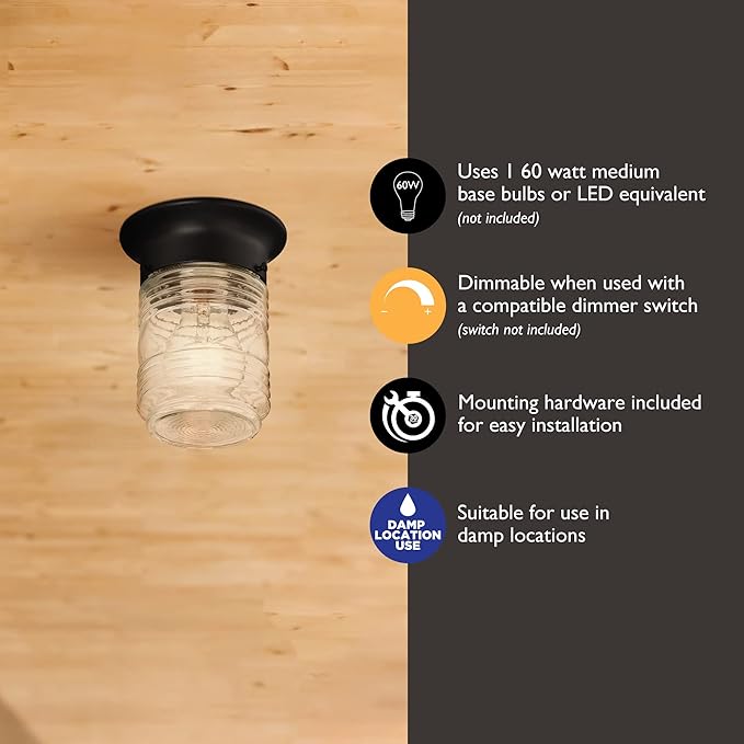 Design House 2-Pack Jelly Jar 1-Light Indoor/Outdoor Flush Mount Ceiling Light - Image 4