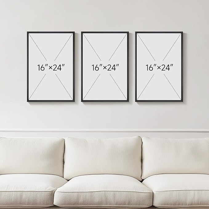 Framed Black and White Modern Abstract Wall Art, 3 Piece Canvas Prints - Image 3