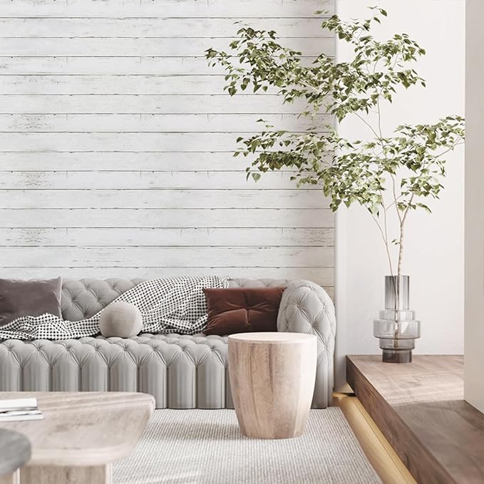 Abyssaly Peel and Stick Wallpaper 511.8"X 17.7" Thickened White Gray Wood - Image 6