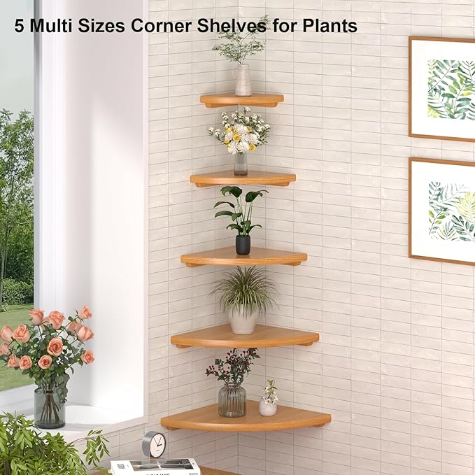 Gieanoo Corner Floating Shelf 16inch Solid Oak Wood Floating Corner Shelf - Image 2