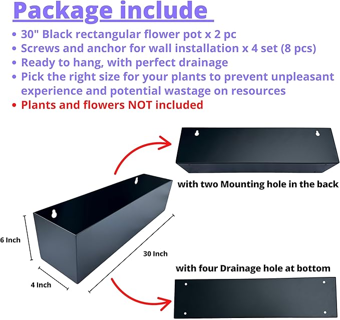 LaLaGreen Outdoor Wall Planters Carbon Steel Black Metal Hanging Flower Pots - Image 2