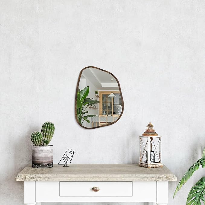 Asymmetrical Mirror Irregular Oval Wall Mirror Modern Wood Frame Unique Shape - Image 4