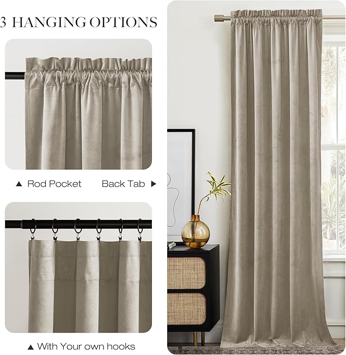 NICETOWN Living Room Camel Velvet Curtains 12 ft Length, Sound and Sunlight - Image 5