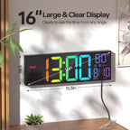 JALL 16.1" Large Digital Wall Mount Clock, Count Down Timer, Big LED, RGB Color - Image 2