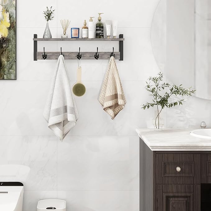 Homode Wall Hooks With Shelf, 24 Inch Coat Rack Wall Mount - Image 3