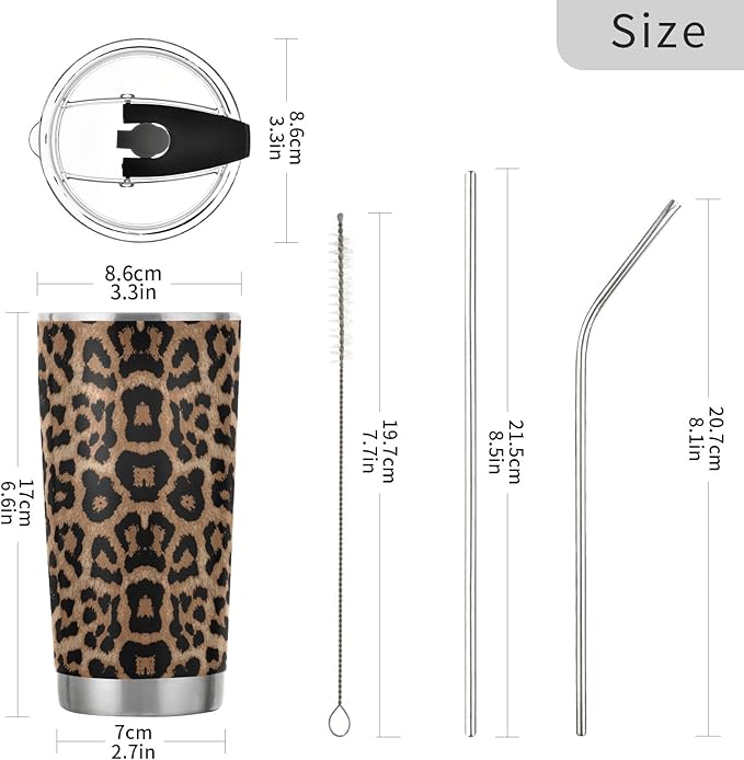 Tumbler Stainless Steel Vacuum Insulated Cup Double Walled, Simple Thermos Cheeteh Leopard Print Travel Mug for Coffee, Beverages, Tea with Straw and Lid