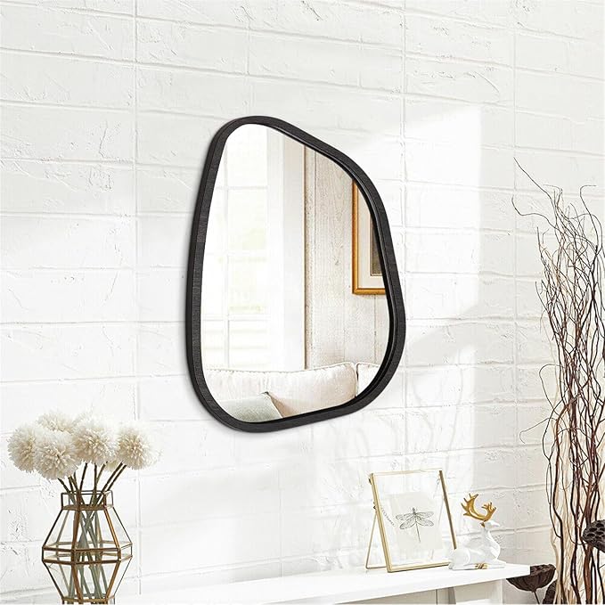 Asymmetrical Small Wall Mirror Irregular Wood Frame Modern Unique Accent Wall - Image 2