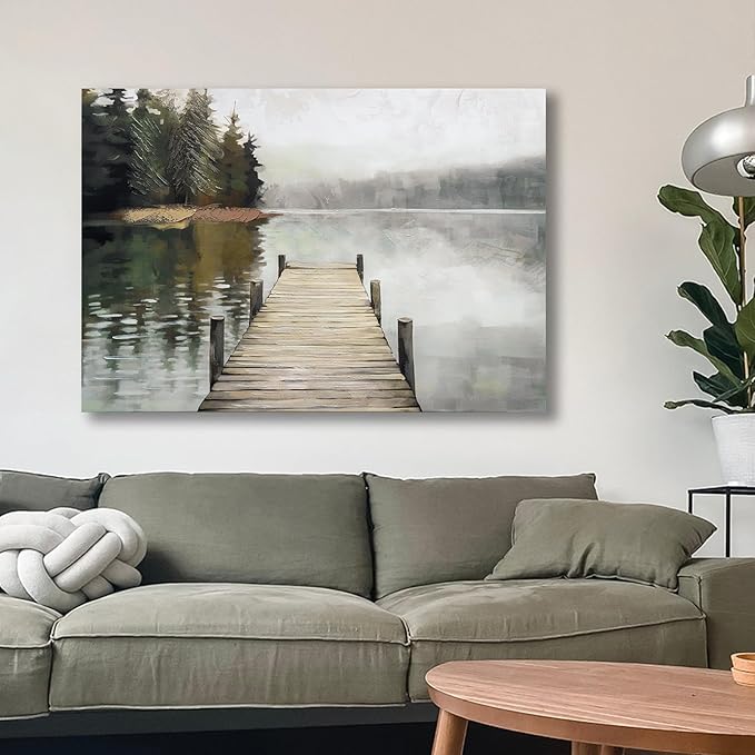 Nature Landscape Large Wall Art Canvas Picture，Horizontal Dock Forest Artwork - Image 6
