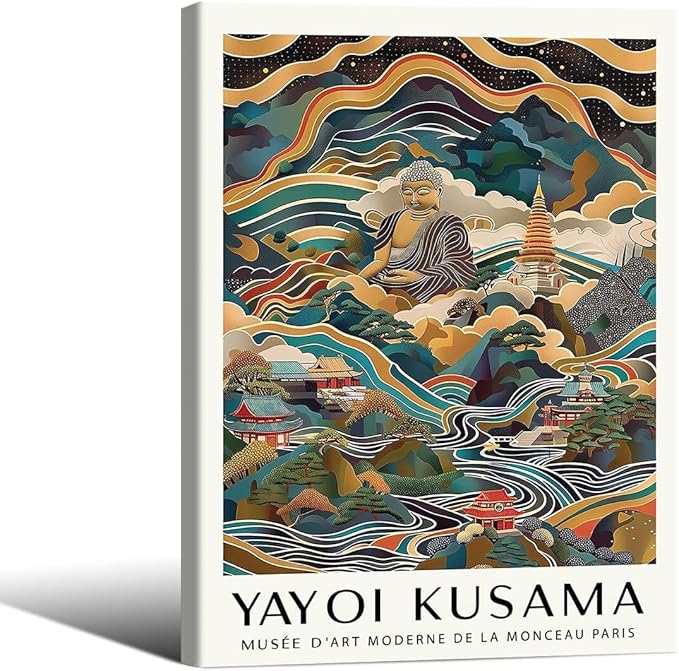 Yayoi Kusama Framed Wall Art Vintage Japanese Poster 8X10 in Abstract Buddha by Heltrappe