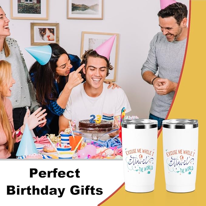 Travel Gifts Tumbler, Travel Essentials 20 oz Stainless Steel Coffee Mug，Insulated Cup with Lid for Car Office Camping, Flight Vacation Gifts for Women Men Travelers Girls Trip Christmas Birthday