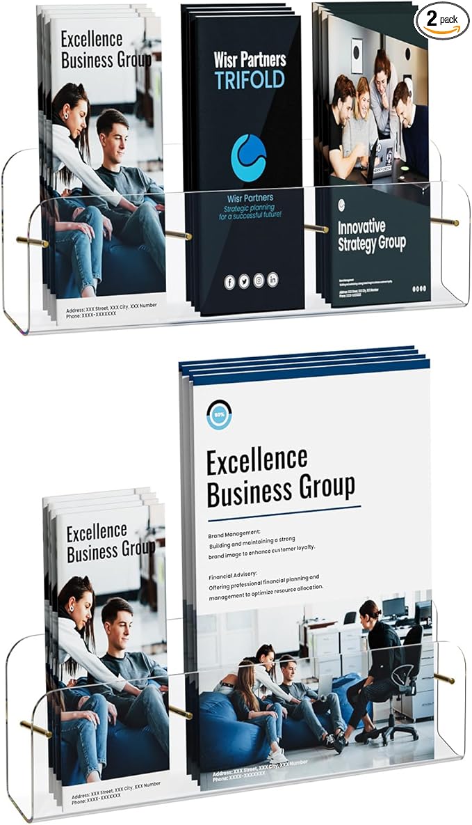 HIIMIEI Brochure Holder Wall Mount: 2-Pack Acrylic Modular Flyer, Pamphlet by HIIMIEI