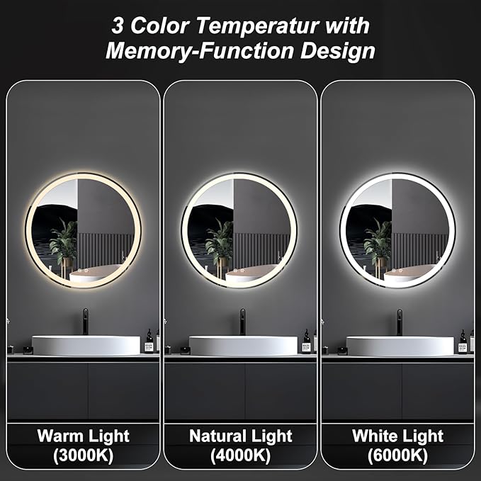 NEWBULIG 28 Inch Round LED Bathroom Wall Mirror - Image 6