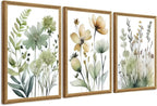 SYWENNOI 3 Pieces Wood Framed Green Botanical Canvas Wall Art, Boho Floral by SYWENNOICanvasWallArt