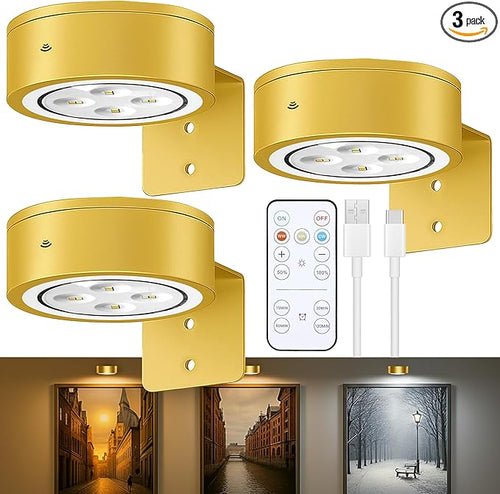 3-Pack Picture Lights for Wall, Rechargeable Battery Operated Led Painting Light by Kandicyar