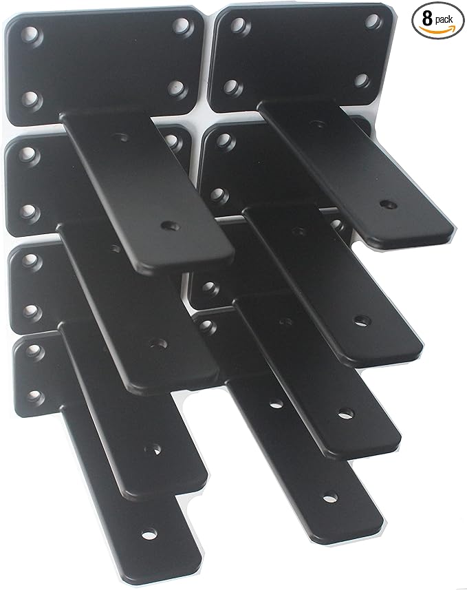 8 Pack - 4 inch Black Hidden L Shelf Bracket Iron Floating Shelf Brackets by MHMYDZ