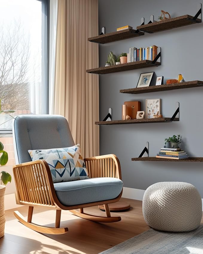 AMADA HOMEFURNISHING Long Wall Shelves, Rustic Farmhouse Style, Wood Floating - Image 7