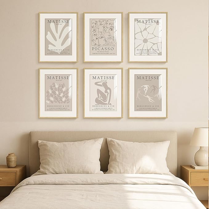 Framed Neutral Abstract Wall Art, 6 Piece Modern Matisse Prints Artwork - Image 4