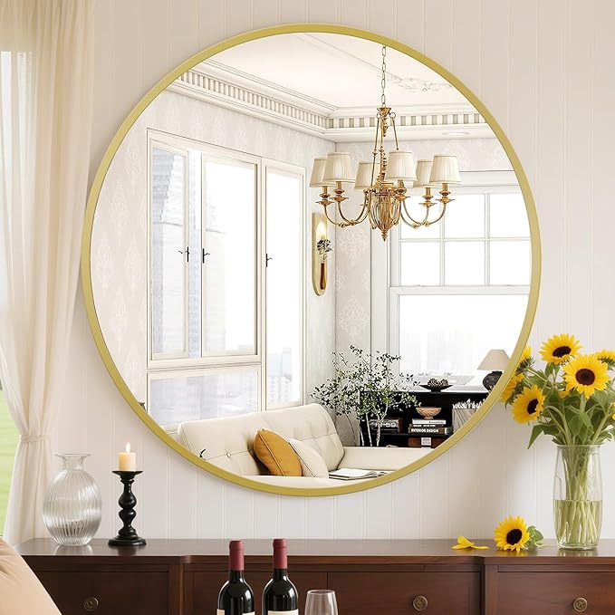 Sweetcrispy 36in Gold Round Bathroom Mirrors by Sweetcrispy