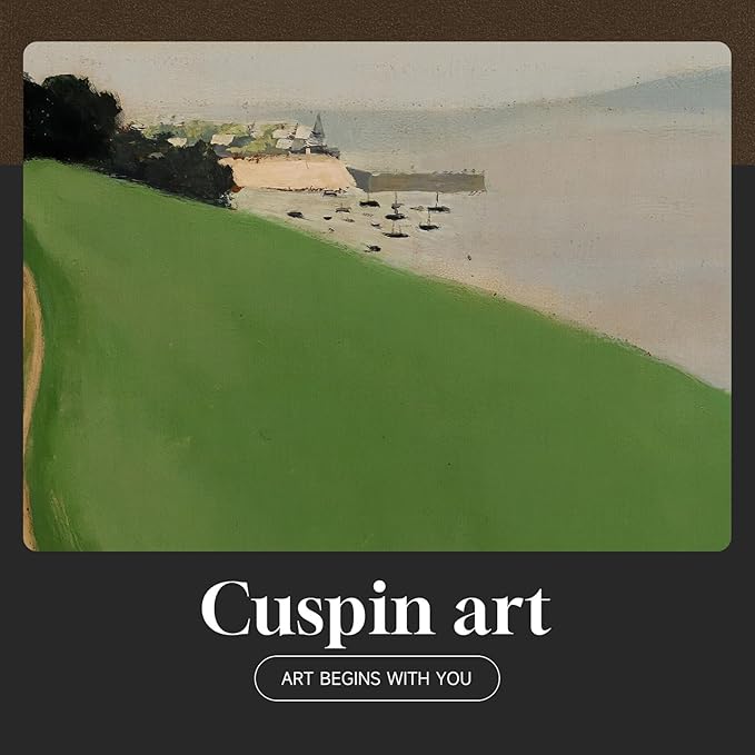 Vintage Framed Green Abstract Landscape Wall Art, Modern Minimalist Coastal - Image 6