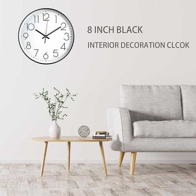JUSTUP 8in Non-Ticking Wall Clock, Silent Battery Operated Wall Clock - Image 4