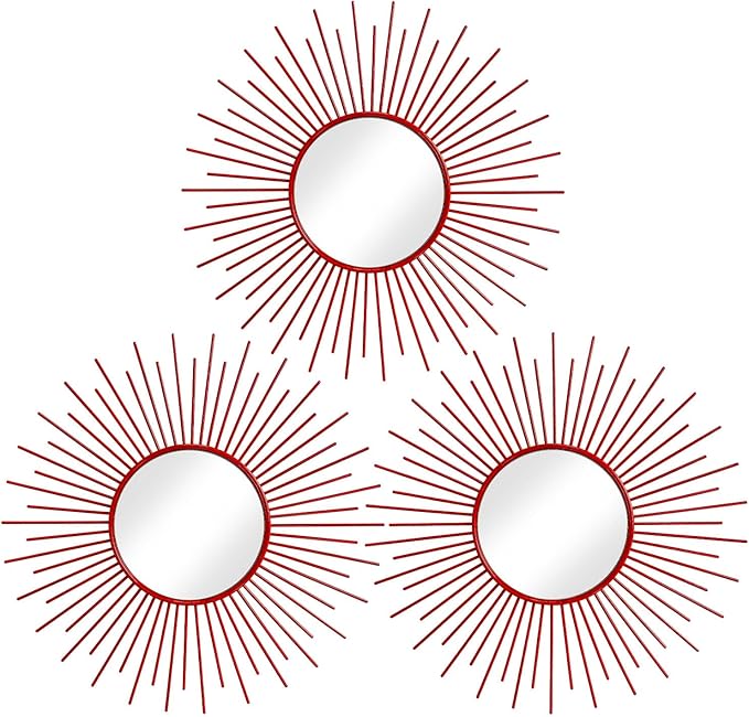 3 Pack Metal Mirrors for Wall Sunburst Wall Mirrors Home Décor Decorative by Uaussi