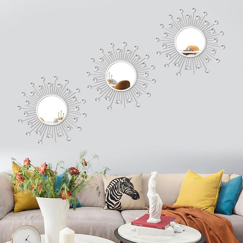 3 Pack Metal Mirrors for Wall Sunburst Wall Mirrors Home Décor Decorative - Image 2