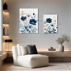 LLEEMPI Framed Navy Blue Floral Wall Art Set of 3, Modern Wildflower Wall Decor - Image 4