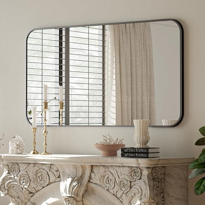 BEAUTYPEAK 30" x 40" Black Metal Frame Rectangle Vanity Mirror - Image 5