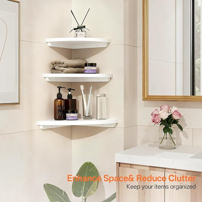 Gieanoo White Corner Wall Shelf 10inch Solid Oak Wood Floating Corner Shelf - Image 4