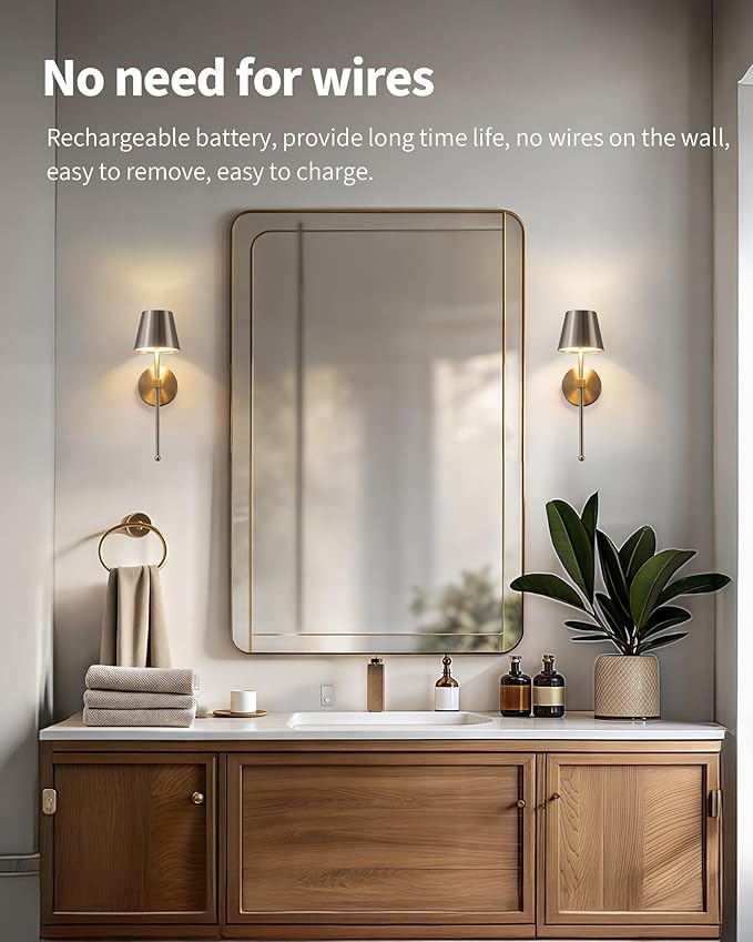 KDG Cordless Wall Sconces Set of 2, Wireless 5200mAh Rechargeable Battery LED - Image 3
