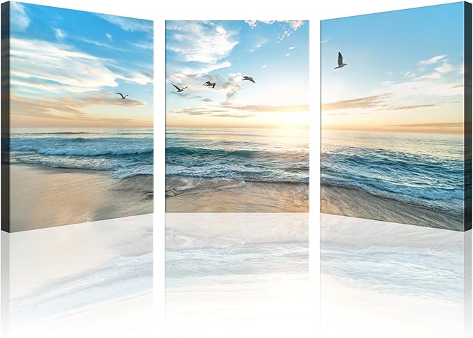 Goldfoilart Ocean Beach Sunset Canvas Wall Art by Goldfoilart