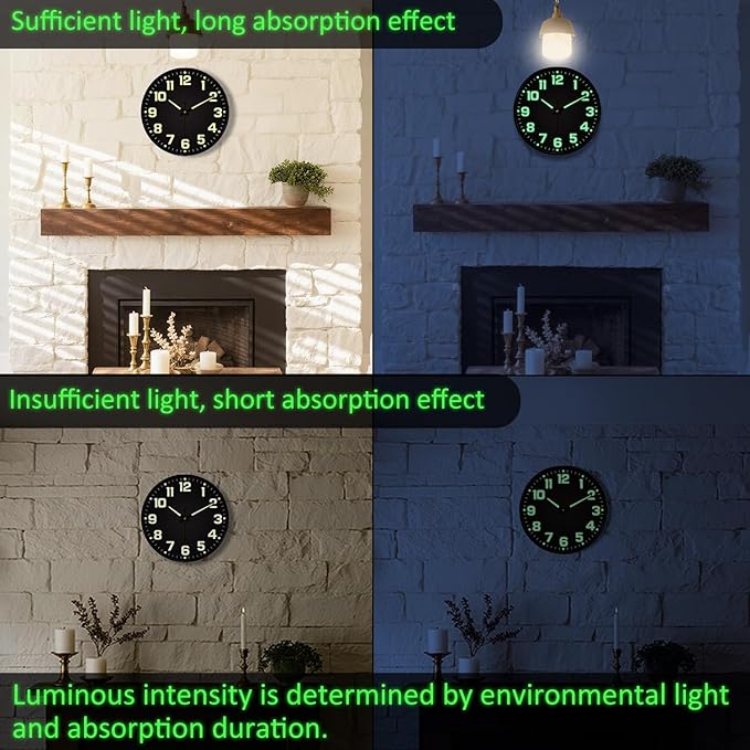 Glow in The Dark Wall Clock Non Ticking, 10 inch Silent Wall Clocks Battery - Image 5