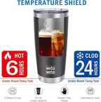 WETOWETO 20oz Tumbler with 2 lids and 2 straws, Stainless Steel Vacuum Insulated Coffee Tumbler Cup, Double Wall Powder Coated Leak-proof Travel Coffee Mug Cup (Black, 1 Pack)