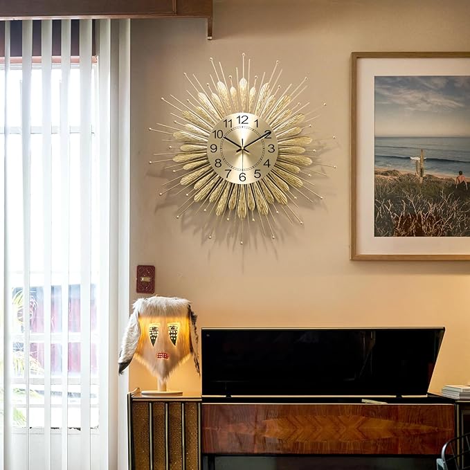 Large Wall Clock, 23inch Gold Wall Clock Non-Ticking Mid Century Wall Clocks - Image 8