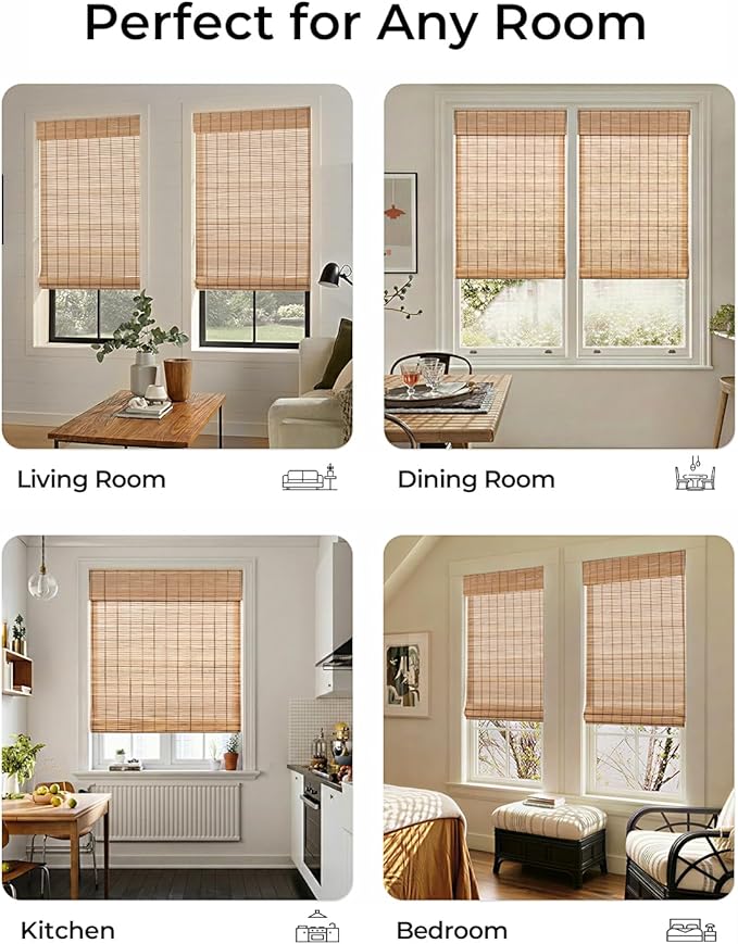 UNISHADES No Drill Cordless Bamboo Roman Shades, Light Filtering Woven Natural - Image 5