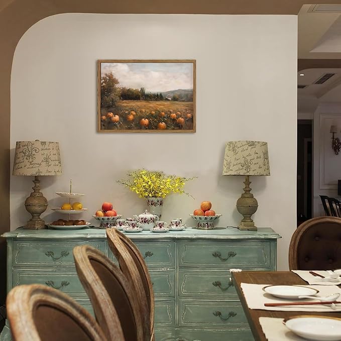 Framed Vintage Pumpkin Wall Art, Farmhouse Pumpkin Field Pictures Wall Decor - Image 5