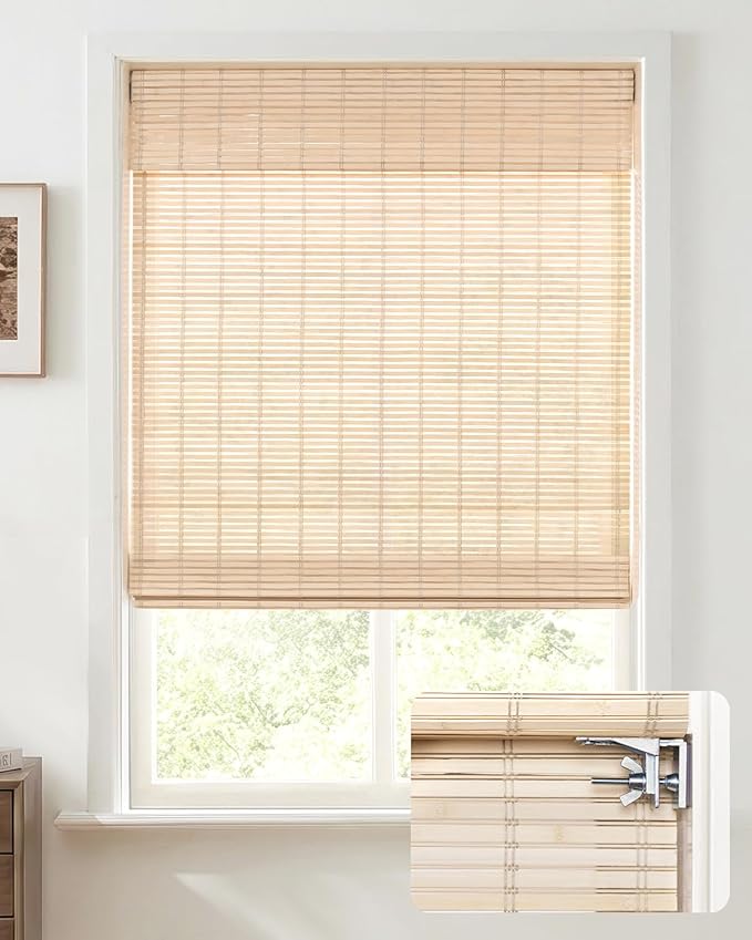 UNISHADES No Drill Cordless Bamboo Roman Shades, Light Filtering Woven Natural by UNISHADES