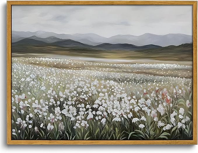 OIQArtOIQ Vintage Wildflowers Landscape Wall Art Framed Floral Natural Scenery by OIQArtOIQ