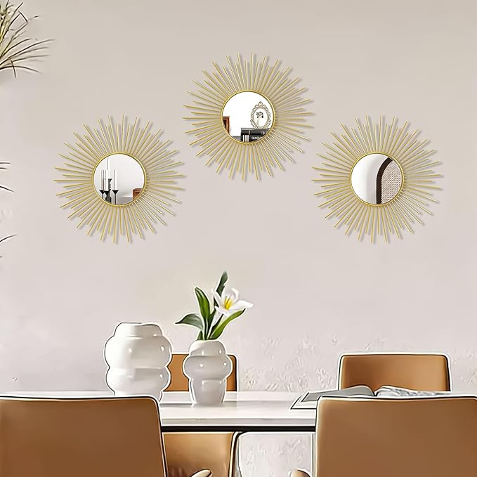 3 Pack Metal Mirrors for Wall Sunburst Wall Mirrors Home Décor Decorative - Image 7