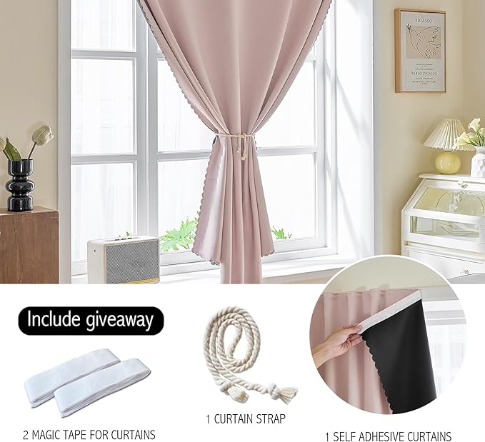AJAZZ 100% Blackout Shades Window Cover Self Adhesive Curtains Sticky Curtain - Image 4