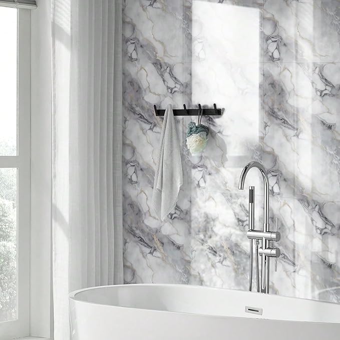 10pcs Thick Marble Peel and Stick Waterproof Wall Panels, Heat-Resistant - Image 2
