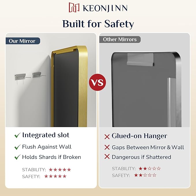 Keonjinn Gold Bathroom Mirrors for Over Sink, 40” x 30” Brushed Brass Mirror - Image 6