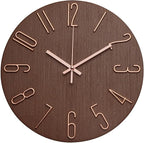 Wall Clock 12 Inch Silent Non-Ticking Imitation Wood Indoor Clock Round Brown by BAKBRAND