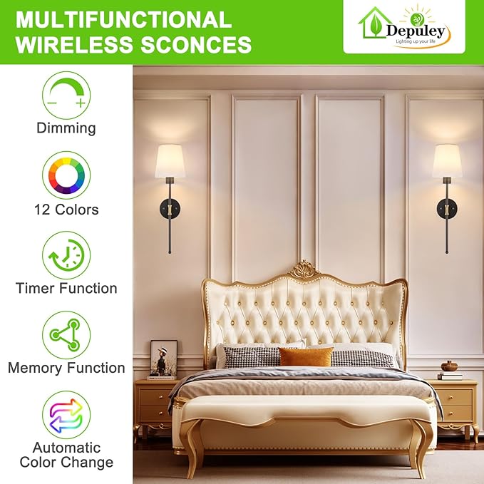 Depuley Battery Operated Wall Sconce: Set of 2 Wireless Wall Lights - Image 3