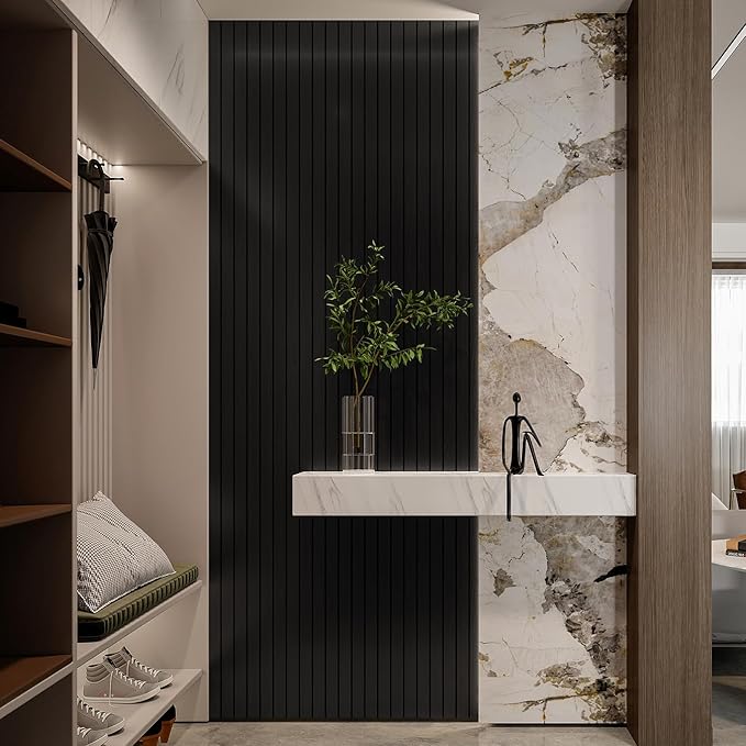 YLL YLL PVC Slat Wall Panel Peel and Stick 118"x 15.7" Faux Black Wood Grain - Image 2