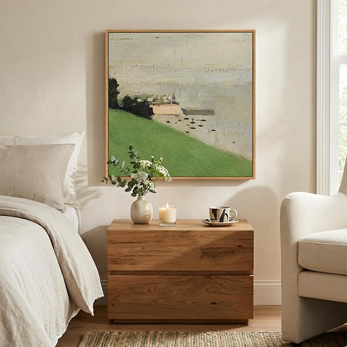 Framed Green Abstract Landscape Wall Art, Modern Minimalist Coastal Canvas - Image 8
