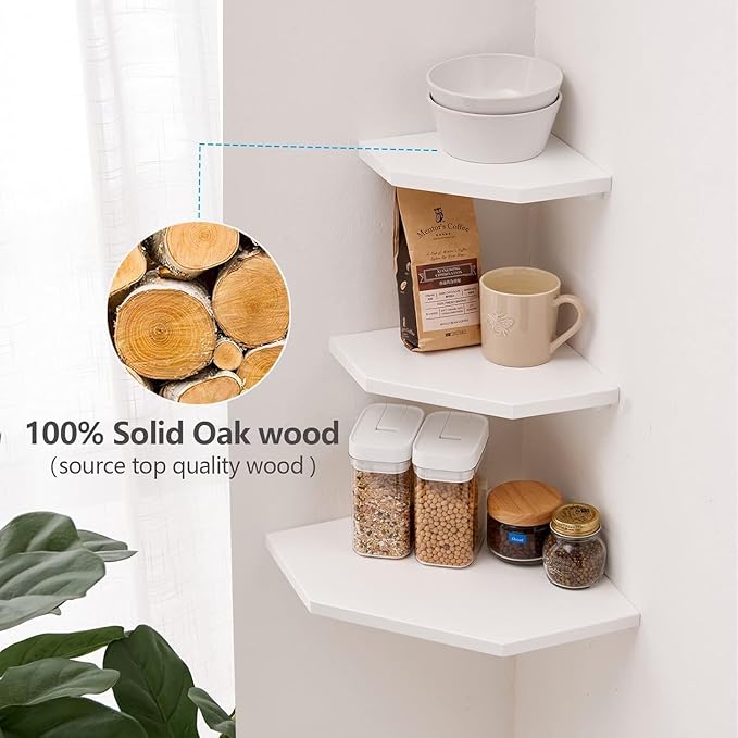 Corner Wall Shelves, Corner Floating Shelves Set of 2 Solid Oak Wood Display - Image 3